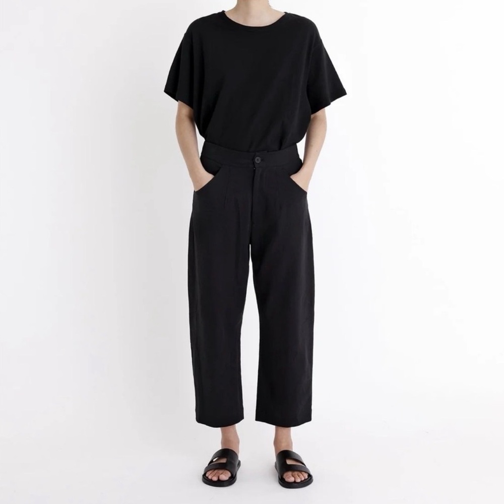 7115 By Szeki Curve Legged Trouser Linen Cotton Blend Barrel Leg Pant Black M